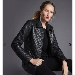 Chico's Black Quilted Diamond-Stitch Leather Jacket
